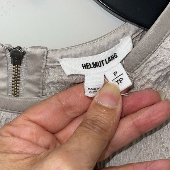 Helmut Lang Womens Tissue Silk Leather Trim High Low Sleeveless Blouse Taupe Pet - Picture 5 of 8